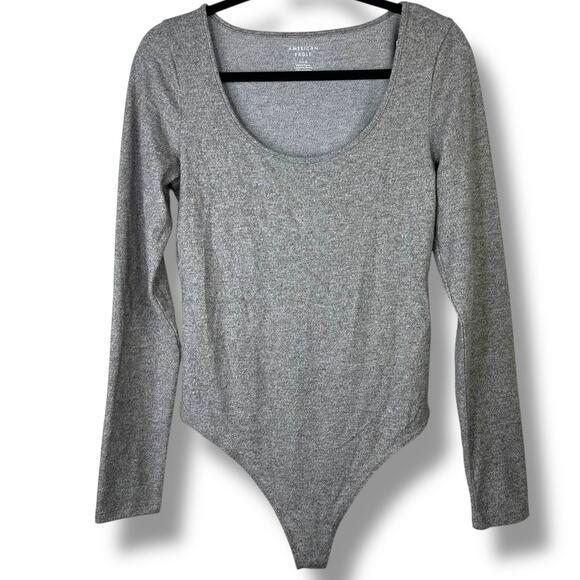 NEW American Eagle Plush Heather Brown Long Sleeve Scoop Neck Bodysuit Large - Picture 2 of 5